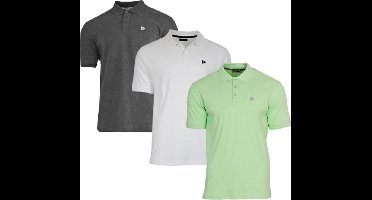 3-Pack Donnay - Polo (Noah) - Sportpolo - Heren - Charcoal/White/Lemon green (577) - maat L