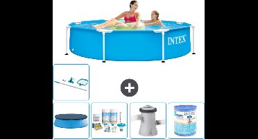 Intex Rond Frame Zwembad - 244 x 51 cm - Blauw - Inclusief Afdekzeil - Onderhoudspakket - Zwembadfilterpomp - Filter - Schoonmaakset