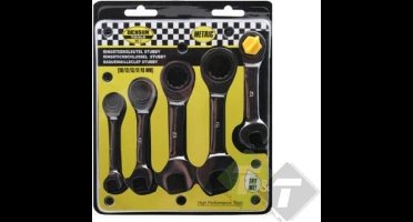 Steekring ratelsleutel set, 5 delig, Metrisch, 10,12,13,17,19mm