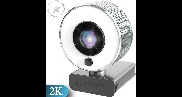 YUCONN Webcam 2K Zilver met ringlamp Full HD - Statief en Webcam Cover - Ringlight - Ringlicht - Webcam voor pc met usb