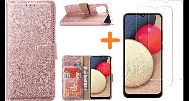 Hoesje Geschikt Voor Samsung Galaxy A02s Hoesje Geschikt Voor Samsung Galaxy A02s bookcase + 2x screenprotector - Rose goud