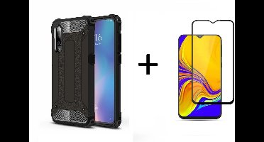 Ntech Hoesje Geschikt Voor Samsung Galaxy A50 Hybrid Armor Hoesje + Tempered glass - Zwart