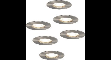 6x HOFTRONIC Bari - Waterdichte inbouwspot - LED - Rond zaagmaat 70mm - RVS - Dimbaar - 5 Watt - 350 lumen - 230V - 4000K Neutraal wit - Verwisselbare GU10 - Plafondspots - Inbouwspot voor badkamer en buiten - 2 jaar garantie
