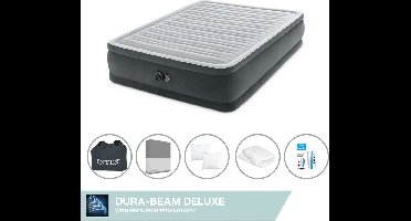 Intex Luchtbed - 2-Persoons - 152 x 203 x 46 cm - Grijs - Inclusief pomp - Hoeslaken - Kussen - Kussenbeschermer en Reparatieset