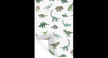 Muursticker kinderen - Muurstickers kinderkamer - Dinosaurus - Groen - Jongens - Bruin - Kind - Patronen - Decoratie voor kinderkamers - 20x30 cm - Zelfklevend behangpapier - Stickerfolie