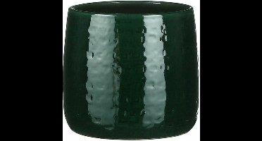 Mica Decorations Plantenpot/bloempot - donkergroen - relief patroon - keramiek - D19/H17 cm