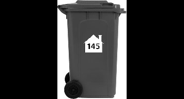 Containerstickers Huisnummer "145" - 25x21,5cm - Wit Huis met Zwart Nummer - Set van 4 dezelfde Vinyl Stickers - Klikostickers