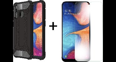 Ntech Hoesje Geschikt Voor Samsung Galaxy A20e hoesje - Met Screenprotector Rugged Armor Hoesje - Shockproof case - Zwart