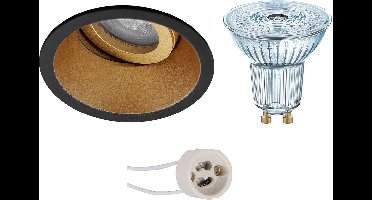LED Spot Set - LEDVANCE Parathom PAR16 940 36D - Proma Zano Pro - GU10 Fitting - Dimbaar - Inbouw Rond - Mat Zwart/Goud - 3.4W - Natuurlijk Wit 4000K - Kantelbaar - Ø93mm