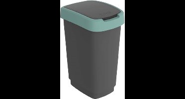 Rotho Twist Swingeimer - Afvalbak 25L met klapdeksel - Recycling afvalverzamelaar - BPA-vrij - Zwart/Donkergroen