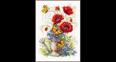 Vervaco - Telpakket kit - Gieter met bloemen - PN-0021583 - Borduren - Borduurpakket - Borduurpakket volwassenen