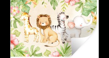 Muurstickers - Sticker Folie - Jungle - Dieren - Bloemen - Planten - 30x20 cm - Plakfolie - Muurstickers Kinderkamer - Zelfklevend Behang - Zelfklevend behangpapier - Stickerfolie