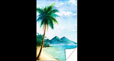 Poster Strand - Palmboom - Berg - 20x30 cm