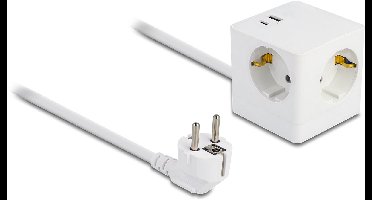 Delock Extension Socket Cube 3-way with childproof lock and USB PD 3.0 charger 20 W, 1.5 m cable, white