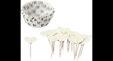 Cupcakes en cocktailprikkers, off-white, d: 5 cm, h: 3 cm, 24sets, 40 gr