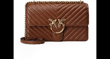 PINKO schoudertas Love One Classic DC Sheep Nappa Chevron Marrone - Leone - Antique Gold Lichtbruin