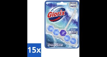 15 x Glorix - Toiletblok - Power Clean Ocean - Frisse Geur - 1 blok - Toiletblok - Oceaanfrisheid - Hygiëne - Reiniging - Anti-kalk