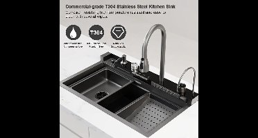 Grote Keukenspoelbak – Enkelvoudige Spoelbak – Spoelbak RVS – Keukenspoelbak Onderbouw – Enkele Waskom – 680x450 mm – 4 mm Dik Roestvrij Staal – Walvisvormig Design met Watervalafvoer
