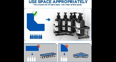 doucherek - Doucheplank - Zelfklevende Douche Plank Geen Boren, Zeep Houder Organizer, Badkamer - set van 3 - zwart - 22,5D x 12,5B x 7H centimeter