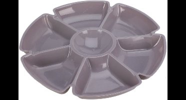 Excellent Houseware Hapjes / chips serveerschaal - grijs - D29 cm - vakjes dienblad - kunststof