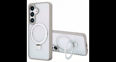 Accezz Hoesje - Geschikt voor Samsung Galaxy S25 Plus - Ring Stand Backcover met Magnetische Ring - Grijs