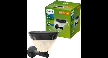 Philips Kyna Solar wandlamp - Zonne-energie - Warmwit licht: 2700K - Zwart - Twee lichtstanden - Schemersensor - Bewegingssensor - IP44: weerbestendig - Solar buitenverlichting