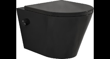 Vesta wandcloset rimless met bidetkraan koud water met Shade slim toiletzitting mat zwart