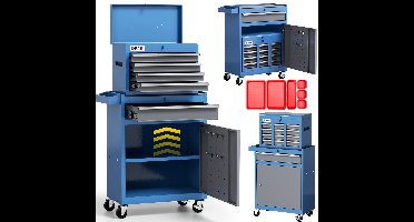 Gereedschapskist – Gereedschapswagen – Gereedschapskoffer – Toolbox – Opbergkist – Koudgewalst Staal – 7 Laden Met Wieltjes En Afneembare Bovenbak