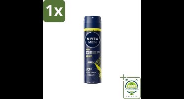 1 x NIVEA MEN - Deodorant Spray - Deep Sport - 150 ml - 72 Uur Bescherming - Anti-transpirant - Zweetvermindering - Lichaamsgeur Absorberen - Citrusgeur