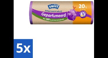 Swirl – Pedaalemmerzakken – Trekband Geparfumeerd – 20 L – 12 zakken - Bulkverpakking - 5 stuks