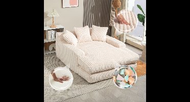 Gutent-Bank Moderne corduroy slaapbank Cloud Couch met 3 zachte kussens, comfortabele eenpersoons vloerbank voor woonkamer, appartement of kantoor (beige)