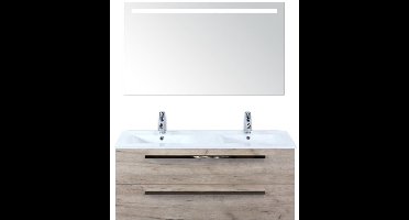Seville Badmeubelset 120 cm - 2 Laden Craft Oak - Wastafel Enjoy Dubbel met Sence Spiegel