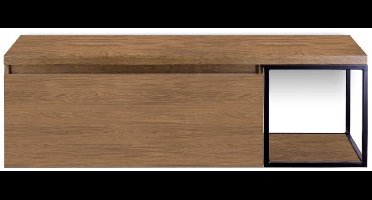 Frozen Badmeubelset 140 cm - Greeplijst in Kleur - Zwart Frame - Wastafelbovenblad Honey