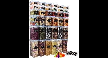 Boraboi® 36-delig voedselopslagset met universele deksels en maatlepels voor keukenorganisatie, 2,4 Liter, Kunststof, Transparant