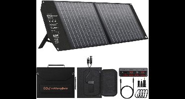 RVV® Zonnepaneel Opvouwbaar - Zonnepaneel - Draagbare Zonnepaneel - met 5 Poorten - Zwart- 40cm x 5 cmx 5 cm