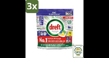 3 x Dreft Professional - Platinum All In One - Vaatwascapsules - Citroen - Antikalkaanslag - 75 Capsules - Grootverpakking - Vaatwasmiddel - Vaatwascapsules - Reinigingsmiddel - Antikalkaanslag - Glansherstel
