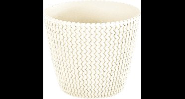 Plantenpot/bloempot kunststof dia 16 cm en hoogte 13 cm in het creme wit voor binnen/buiten