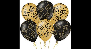18x stuks Leeftijd verjaardag feest ballonnen 25 jaar geworden zwart/goud van 30 cm- Feestartikelen/versiering