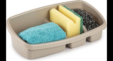 Plasticforte Keukenspons houder - 26x14 cm - taupe - doekjes organizer - keuken - kunststof