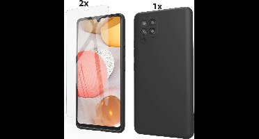 Hoesje Geschikt Voor Samsung Galaxy A42 5G Hoesje Soft Nano Silicone Backcover Gel Zwart Met 2x Glazen Screenprotector