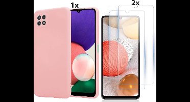 Hoesje Geschikt Voor Samsung Galaxy A42 5G Hoesje Soft Nano Silicone Backcover Gel Roze Met 2x Glazen Screenprotector