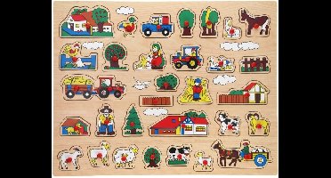 Johntoy Puzzel - boerderij thema - houten knopjes puzzels - 45 x 35 cm - speelgoed