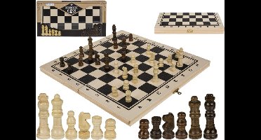 Schaakspel hout - Inklapbaar schaakspel - 34 x 34cm - Reis schaakbord met schaakstukken - Schaakspellen Opvouwbaar - 34 x 34cm