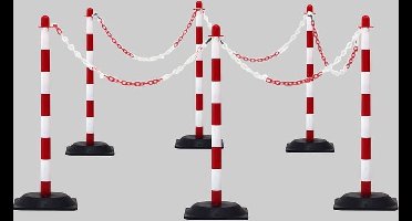 Afzetpalen set – 6 palen incl. 25 meter ketting - Rood/wit