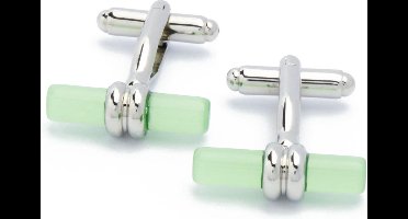 Manchetknopen - Cilinder Groene Steen met Zilver