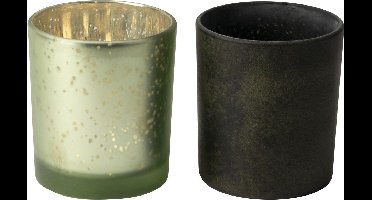 Gusta Theelichthouder Giftset 7x8cm  Green en gold glitter