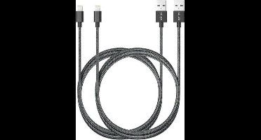 Anker Lightning gevlochten kabel 180cm MFI - 2Pack Zwart