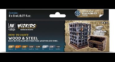 Vallejo Wood & Steel - Wizkids Premium Paints - 8 kleuren - 8ml - 80256