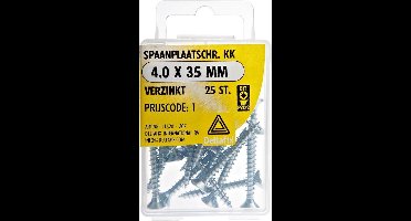 Spaanplaatschroeven Platkop. Kruiskop- Pozidrive-2. Verzinkt 4.0x35mm. lang. 25 stuks Houtschroeven. Deltafix.