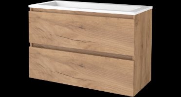 Basic Start 46 badmeubelset met greeploze wastafelonderkast met 2 lades en acryl wastafel met 1 kraangat 100 x 46 cm, whisky oak